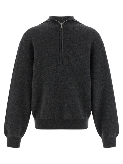 Cardigan by Balenciaga for women in wool gray features a dramatic silhouette, showcasing a sophisticated high-neck neckline and dramatic detail for a timeless, premium look.