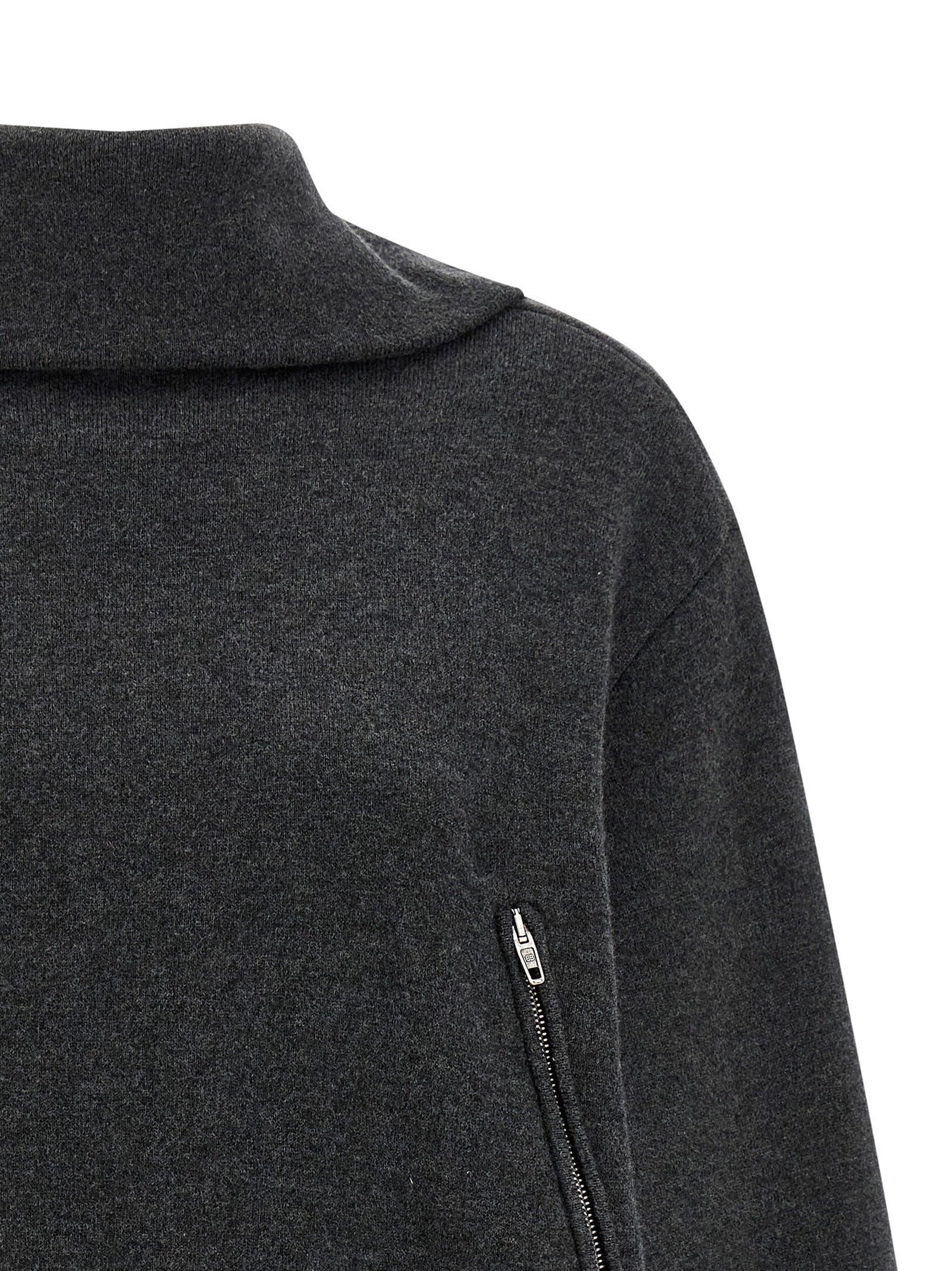 Cardigan by Balenciaga for women in wool gray features a nuanced silhouette with a refined high-neck neckline and nuanced detailing for a sophisticated look.