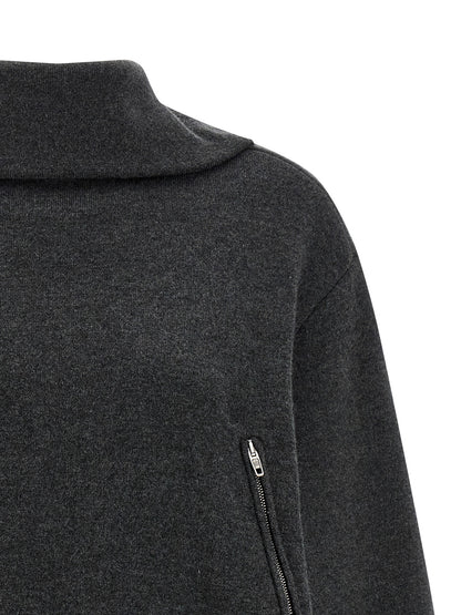Cardigan by Balenciaga for women in wool gray features a nuanced silhouette with a refined high-neck neckline and nuanced detailing for a sophisticated look.