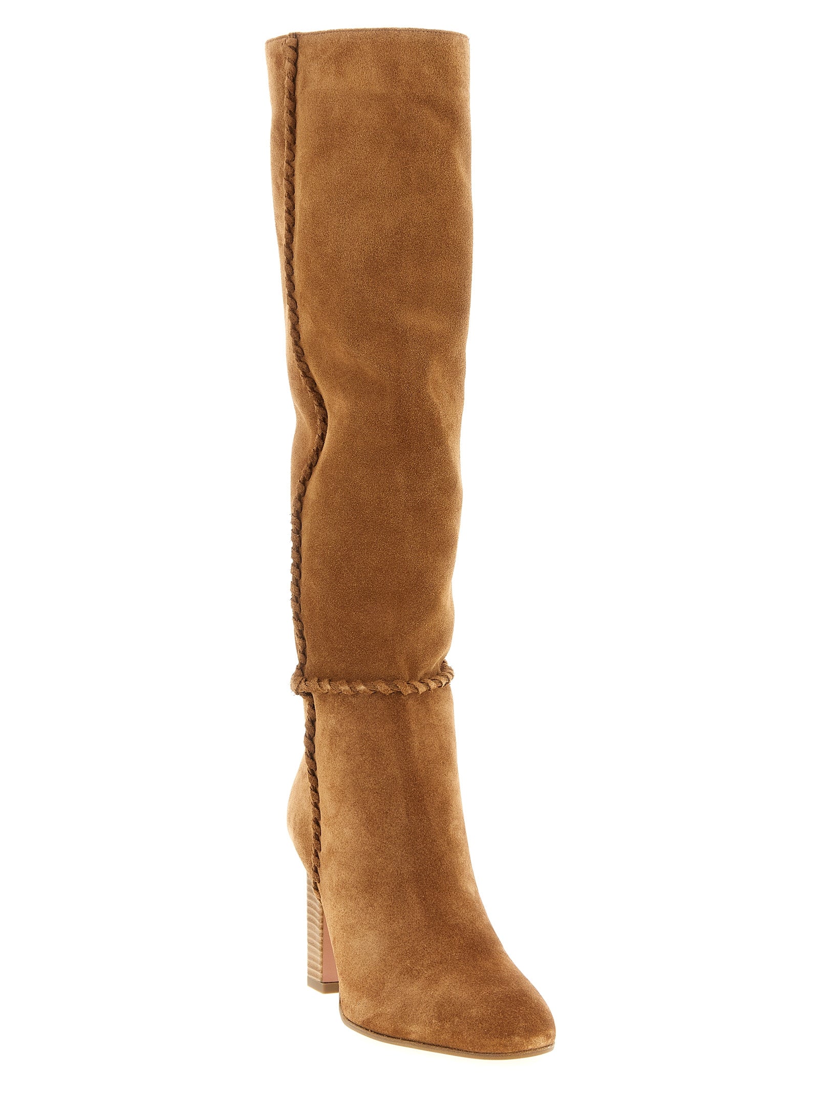 Over-The-Knee Boots by Aquazzura for women in suede calfskin leather beige features an avant-garde Women's Suede Calfskin Leather Over-The-Knee Boots silhouette, defined by a sophisticated and a avant-garde .