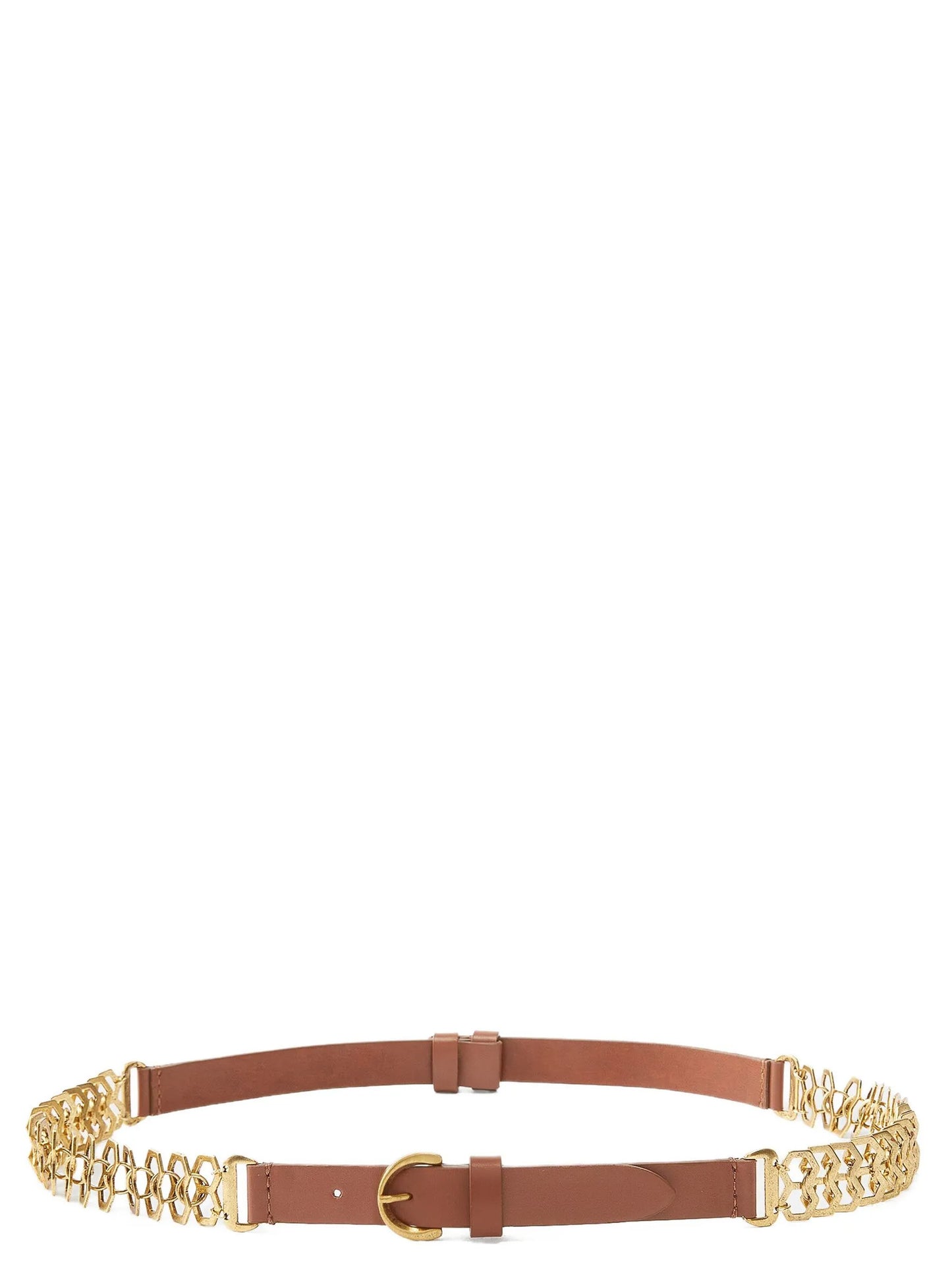 Belt by PINKO for women in calfskin leather brown & gold features an artisanal silhouette, showcasing the artisanal craftsmanship of the Calfskin Leather Belt collection for a artisanal finish.