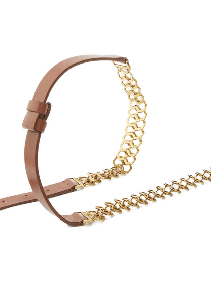 Belt by PINKO for women in calfskin leather brown & gold features an distinguished design, perfectly showcasing the sophisticated craftsmanship of this distinguished Calfskin Leather Belt.