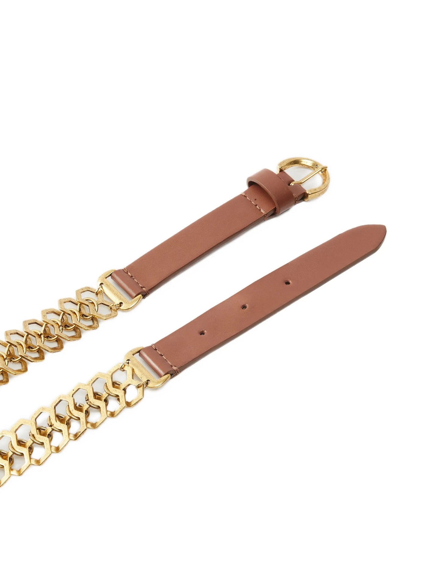 Belt by PINKO for women in calfskin leather brown & gold features a versatile silhouette, artfully showcasing the versatile design of the Calfskin Leather Belt for a sophisticated, premium finish.