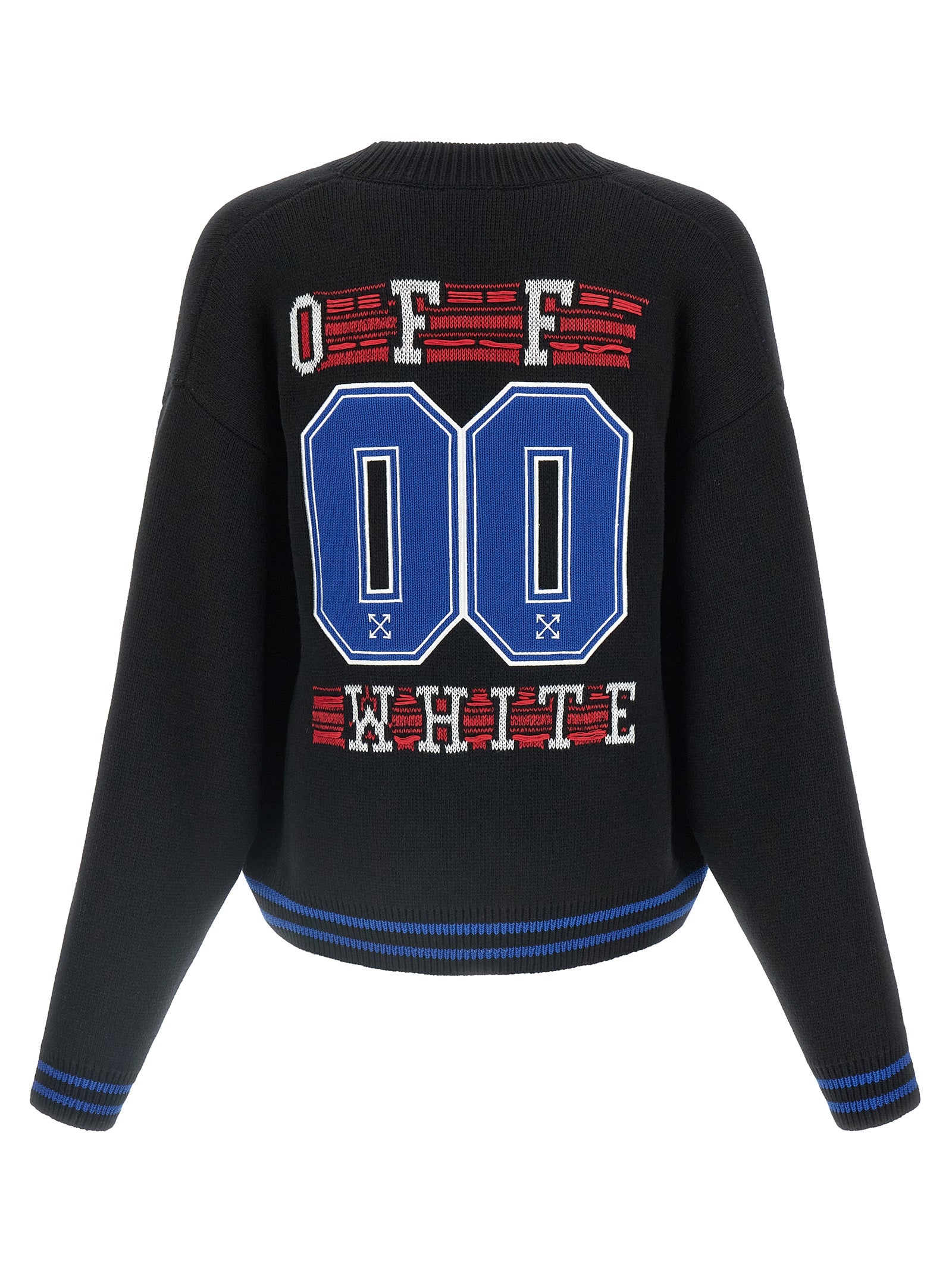 Cardigan by Off-White for men in cotton black & white features an impeccable silhouette, showcasing a sophisticated v-neck neckline and detail for a truly impeccable finish.