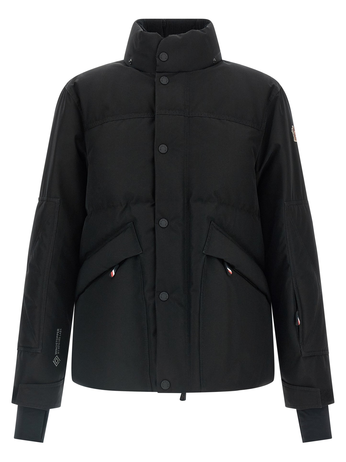 Hooded Windbreaker Jacket by Moncler Grenoble for men in polyester corduroy & goose-down black features an enduring silhouette, showcasing technical hooded, insulated & windproof and a sophisticated hooded high-neck neckline for a truly enduring aesthetic.