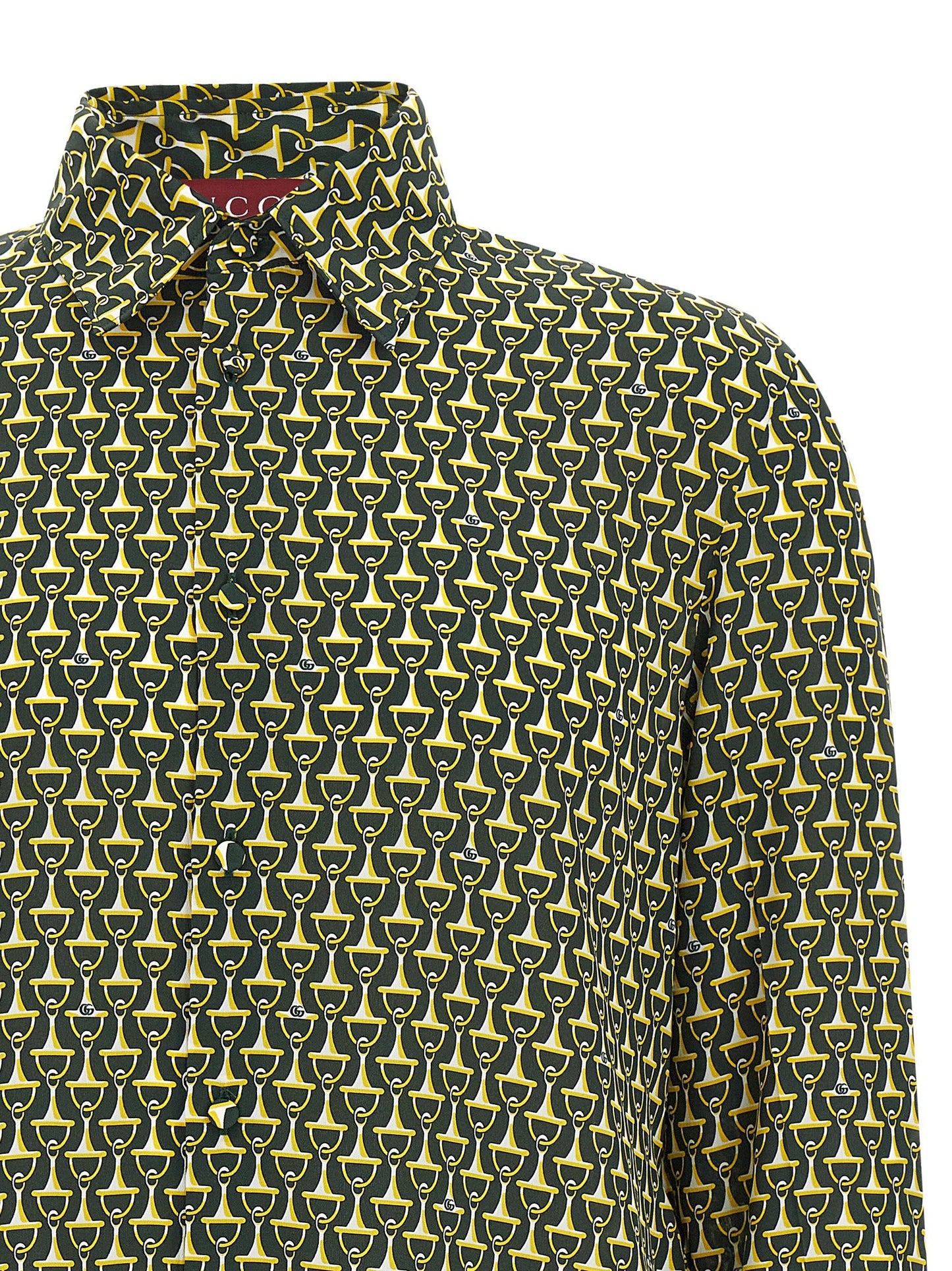 Blouse by Gucci for men in silk bicolour, green & print features an architectural silhouette with a refined and elegant for a architectural look.