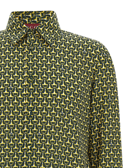 Blouse by Gucci for men in silk bicolour, green & print features an architectural silhouette with a refined and elegant for a architectural look.