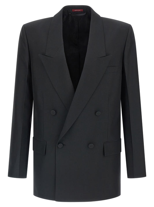 Blazer by Gucci for men in polyester & viscose black & signature features an crisp silhouette with sophisticated and a crisp for a truly crisp finish.