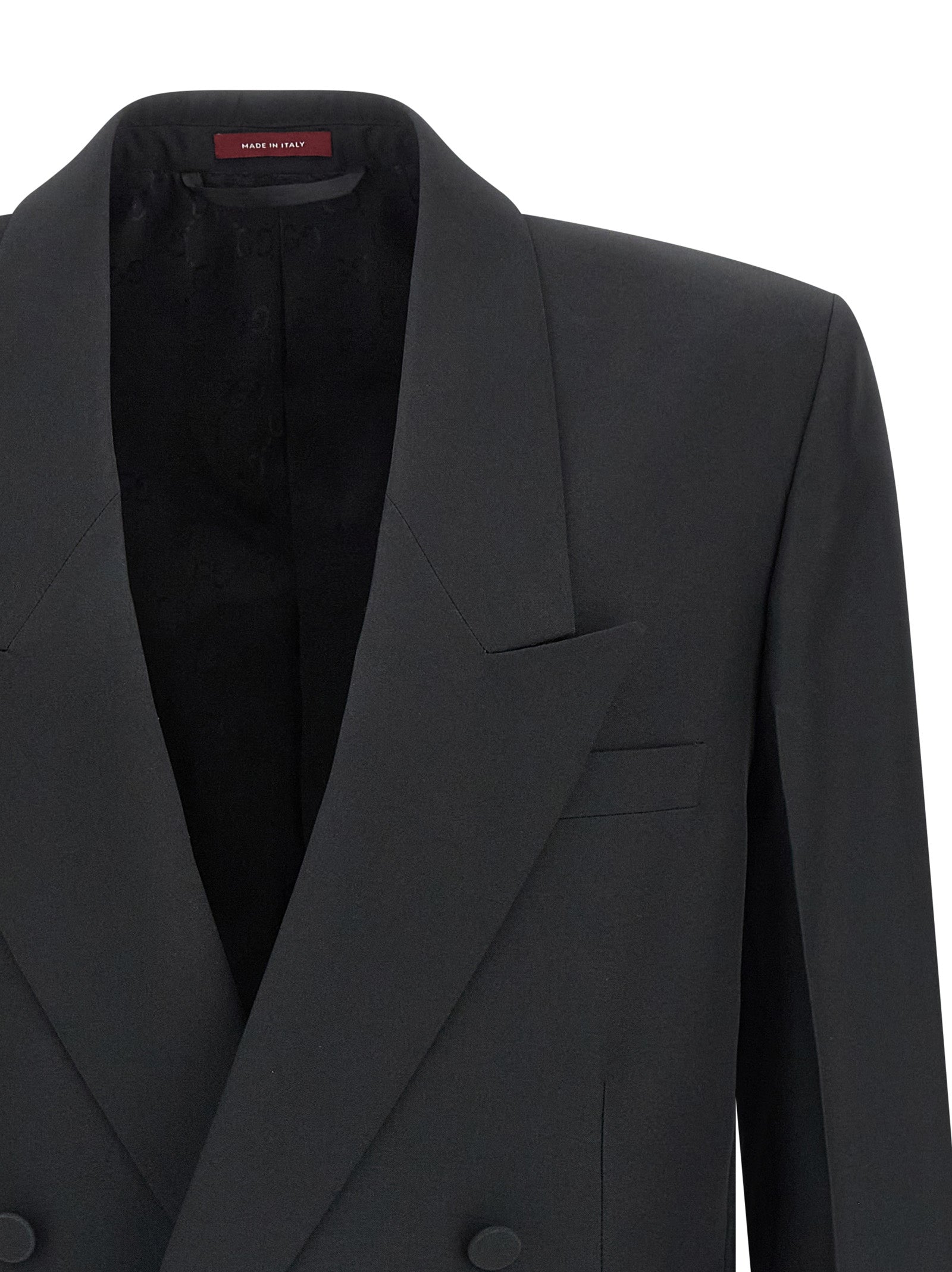 This Blazer by Gucci for men in polyester & viscose black & signature presents a tailored silhouette, meticulously tailored with a tailored and distinctive for a tailored finish.