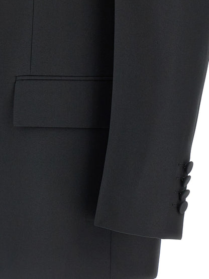 Blazer by Gucci for men in polyester & viscose black & signature features an sartorial silhouette, showcasing a sophisticated and sartorial for a truly sartorial finish.