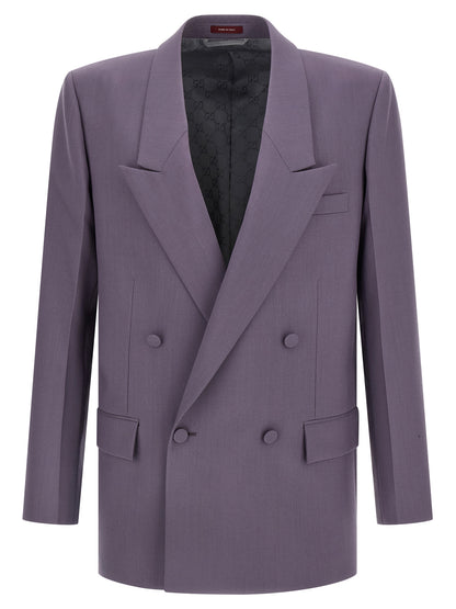 Blazer by Gucci for men in wool & viscose purple & signature features an stylish silhouette, showcasing a sophisticated and stylish for a truly stylish finish.