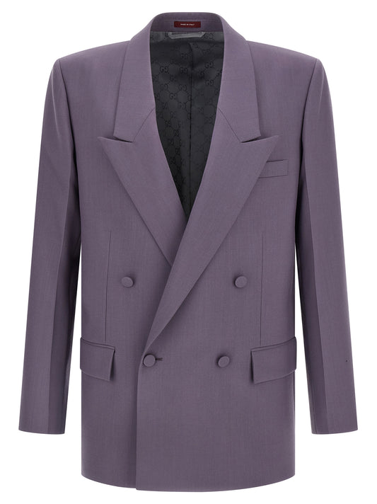 Blazer by Gucci for men in wool & viscose purple & signature features an stylish silhouette, showcasing a sophisticated and stylish for a truly stylish finish.