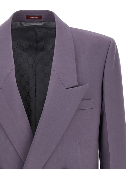 Blazer by Gucci for men in wool & viscose purple & signature showcases a polished silhouette, highlighted by a refined and polished for a sophisticated finish.