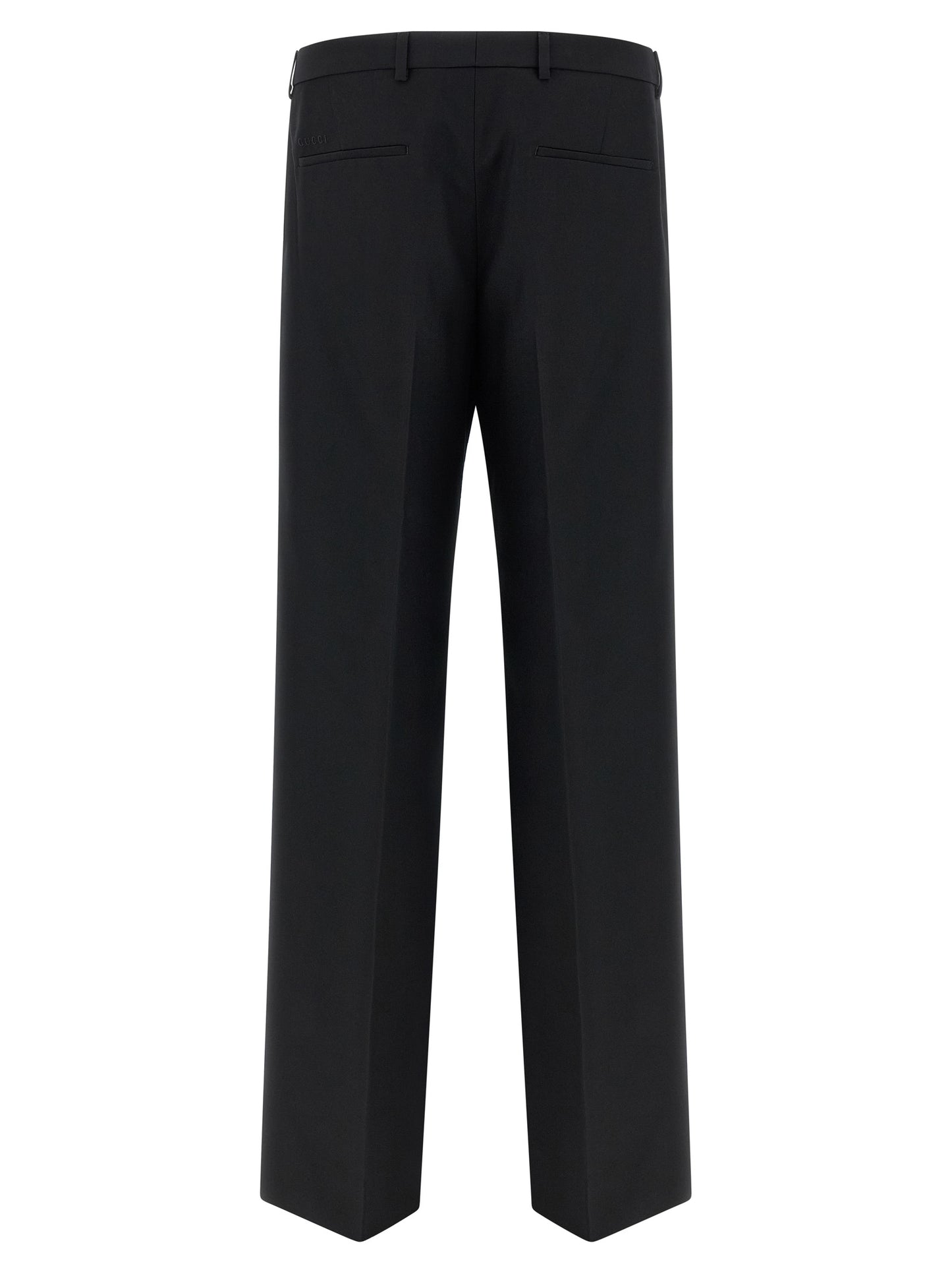 Trousers by Gucci for men in polyester black presents a smart silhouette, meticulously detailed with a smart straight-leg, a smart long, and a smart .