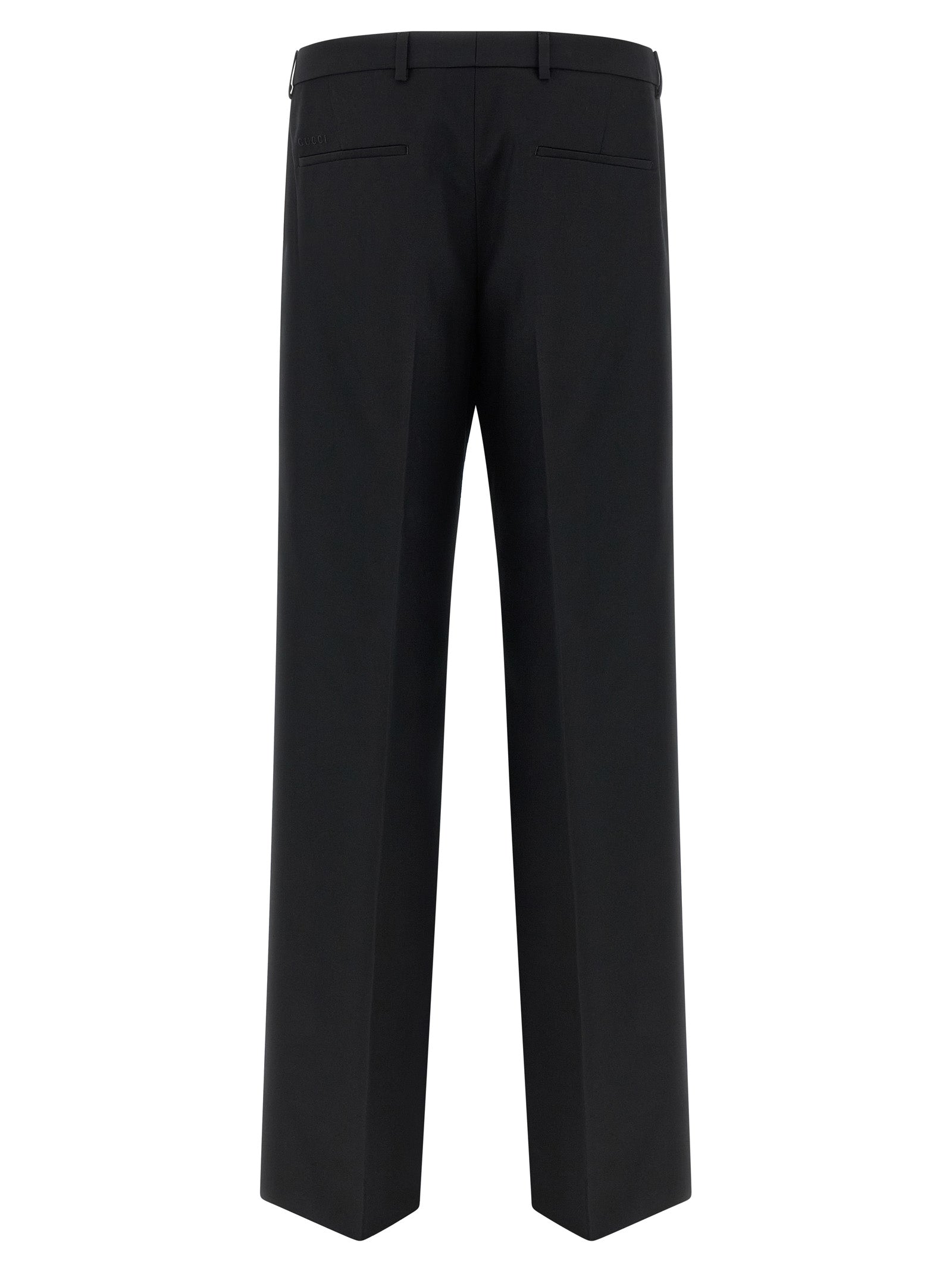 Trousers by Gucci for men in polyester black presents a smart silhouette, meticulously detailed with a smart straight-leg, a smart long, and a smart .