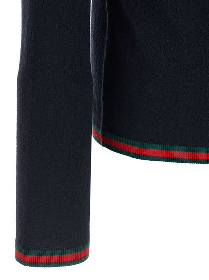 Cardigan by Gucci for men in cashmere blue & signature showcases a luxurious silhouette, meticulously detailed with a sophisticated and for a refined finish.