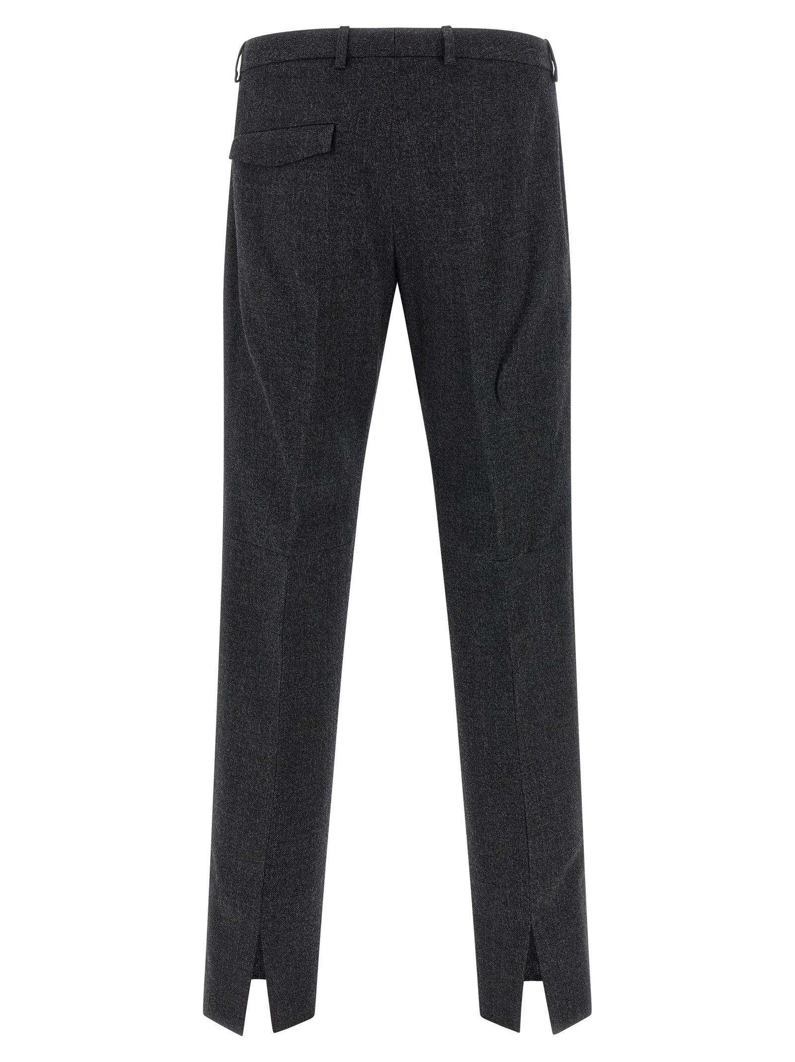 Trousers by Gucci for men in wool gray presents a perennial silhouette, meticulously tailored with a straight-leg cut, long finish, and an elegant .