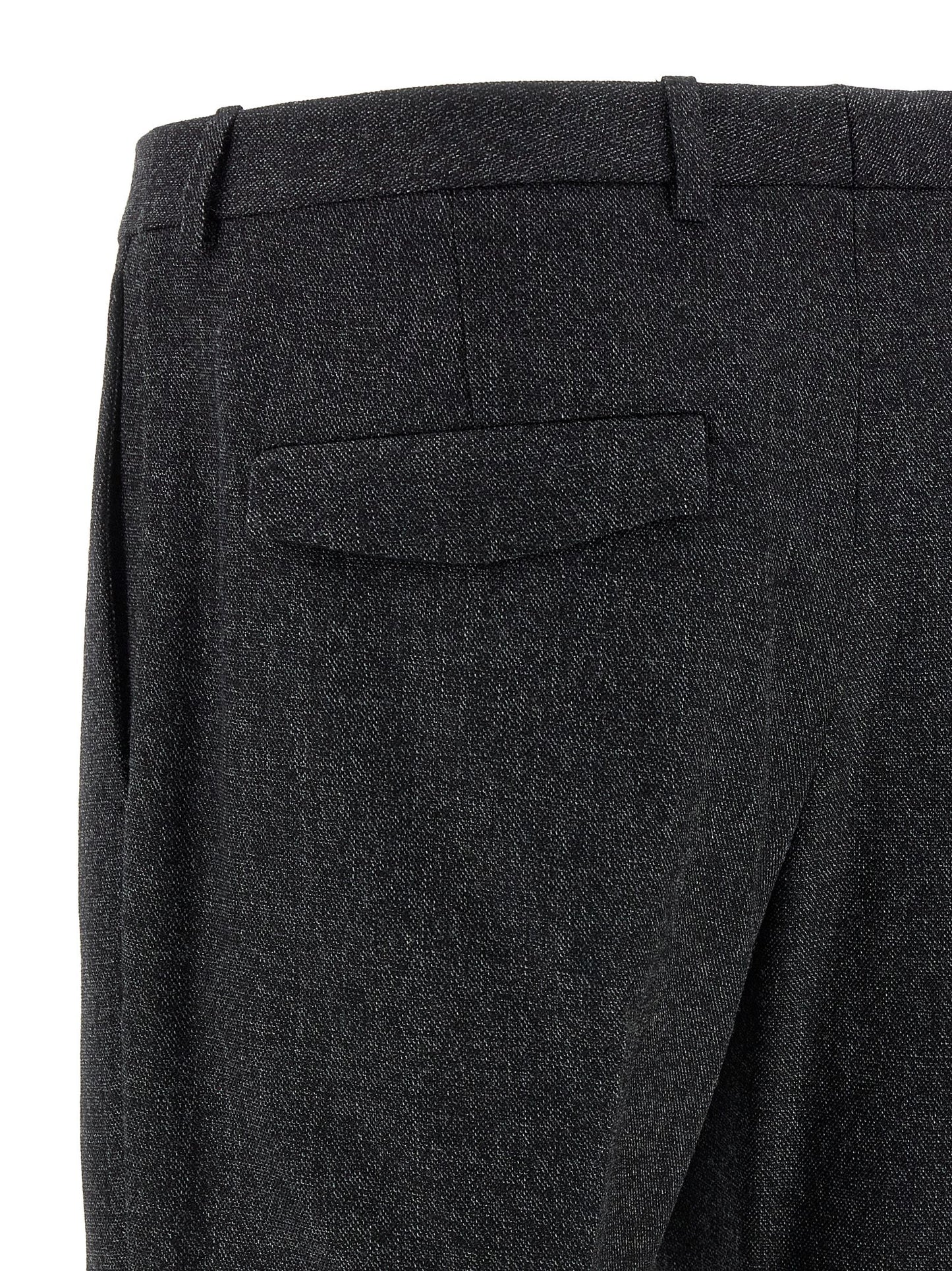 Trousers by Gucci for men in wool gray features a tailored silhouette with a tailored straight-leg, defined by its long and a sophisticated .