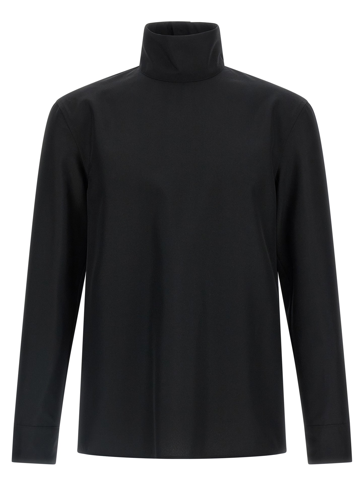Shirt by Gucci for men in polyester black features an architectural silhouette with a refined and elegant high-collar neckline for a architectural look.