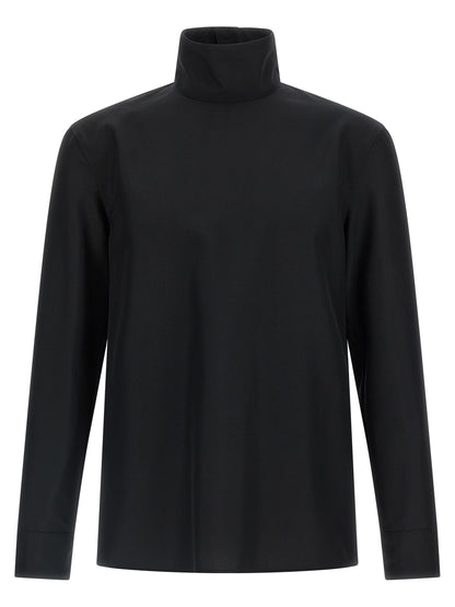 Shirt by Gucci for men in polyester black features an architectural silhouette with a refined and elegant high-collar neckline for a architectural look.