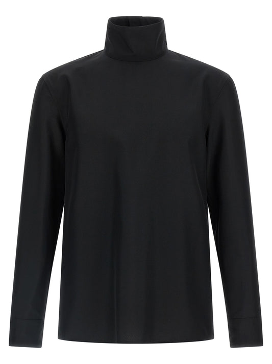 Shirt by Gucci for men in polyester black features an architectural silhouette with a refined and elegant high-collar neckline for a architectural look.
