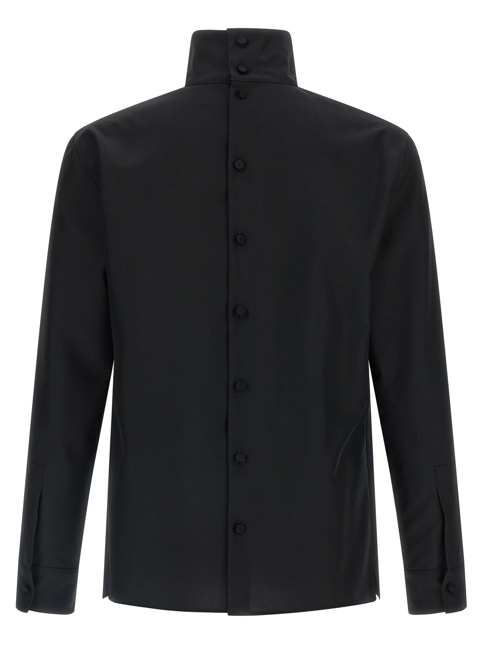 Shirt by Gucci for men in polyester black presents a discerning silhouette, showcasing a sophisticated high-collar neckline and for a truly discerning finish.
