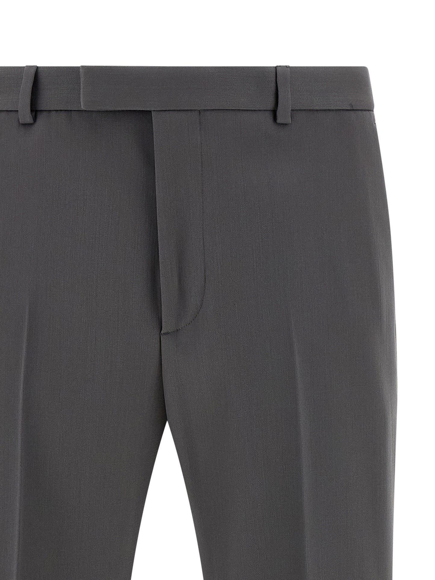 Trousers by Gucci for men in satin wool gray features an sartorial silhouette, showcasing a precise straight-leg and long with a sartorial for a refined look.