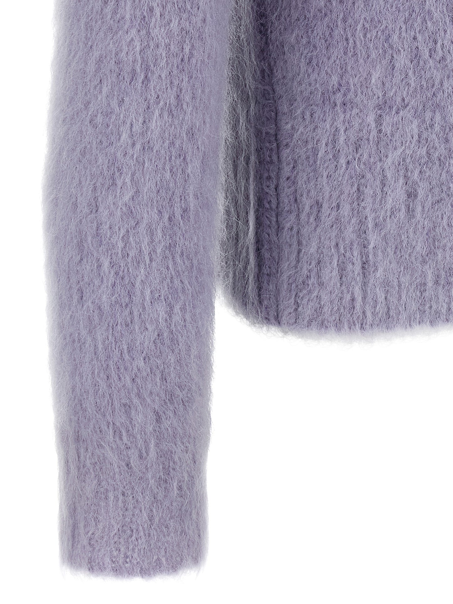 Cardigan by Gucci for men in mohair wool & polyamide purple features a dramatic silhouette, showcasing a sophisticated and dramatic detail for a timeless, premium look.