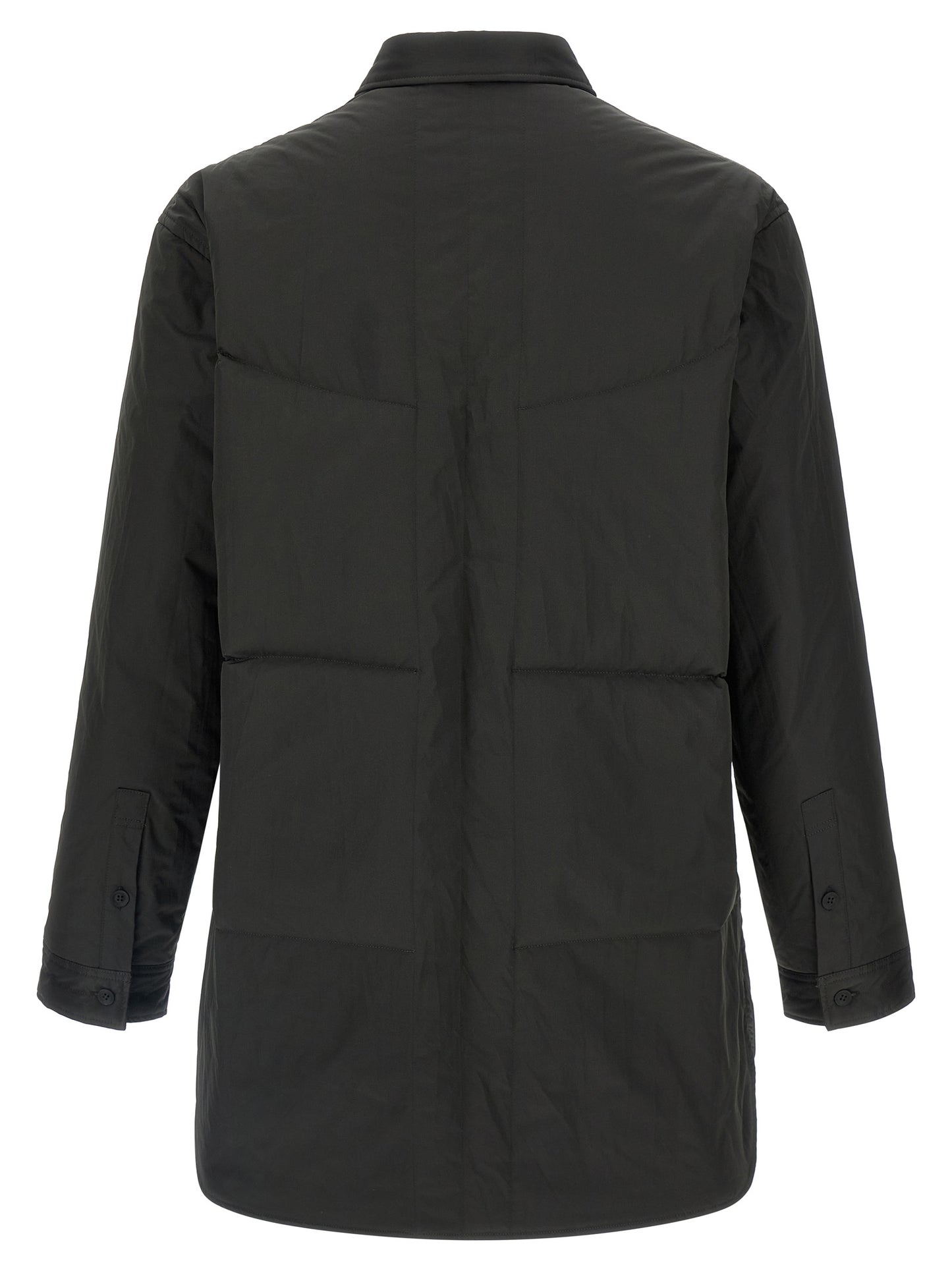 Overshirt by Yohji Yamamoto for men in polyester black & print showcases a sleek silhouette, elegantly detailed with a sleek and for a sleek finish.
