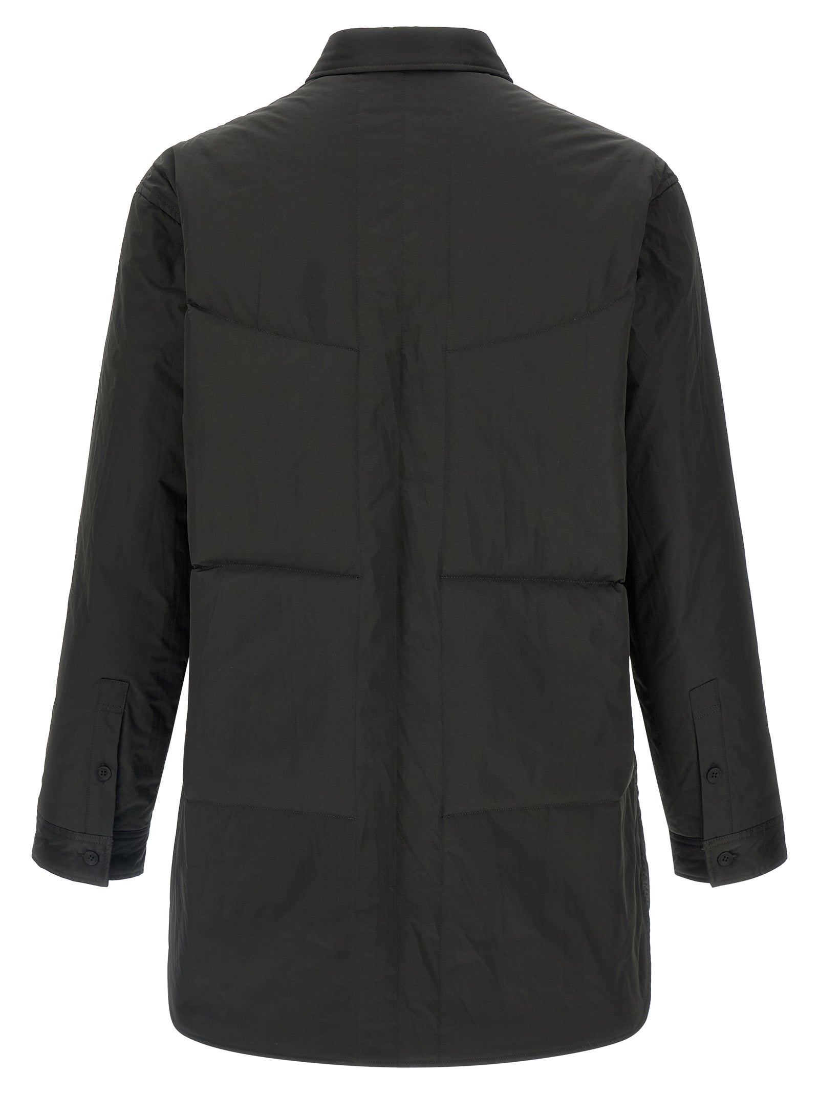 Overshirt by Yohji Yamamoto for men in polyester black & print showcases a sleek silhouette, elegantly detailed with a sleek and for a sleek finish.