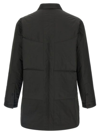 Overshirt by Yohji Yamamoto for men in polyester black & print showcases a sleek silhouette, elegantly detailed with a sleek and for a sleek finish.