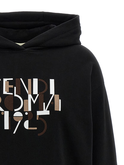 Sweatshirt Hoodie by Fendi for women in cotton black, patterned & print features an avant-garde silhouette, showcasing a sophisticated hooded neckline and detail for a truly avant-garde finish.