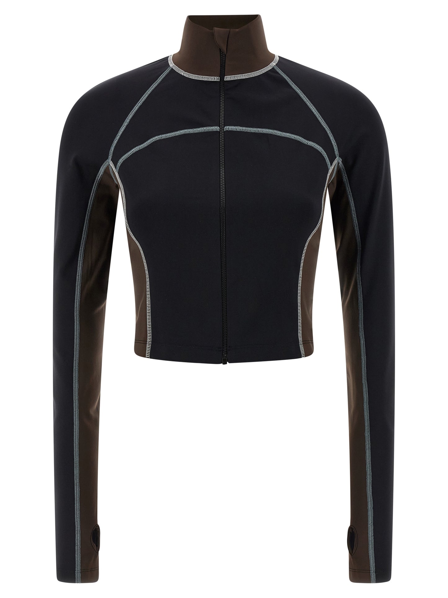 Activewear T-Shirt by Fendi for women in stretch polyamide black & print features an contemporary design with , a long-sleeve length, and a contemporary high-neck neckline.