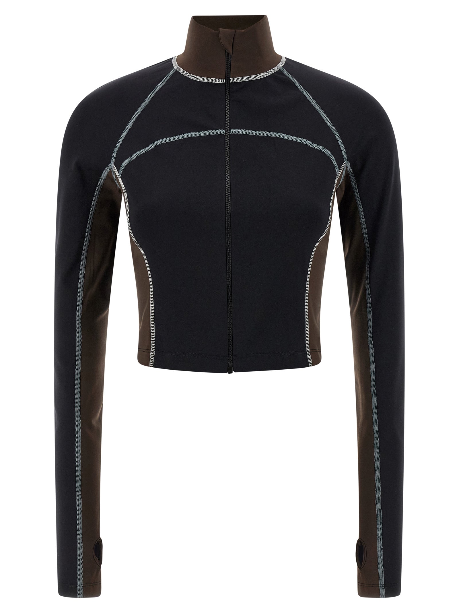 Activewear T-Shirt by Fendi for women in stretch polyamide black & print features an contemporary design with , a long-sleeve length, and a contemporary high-neck neckline.