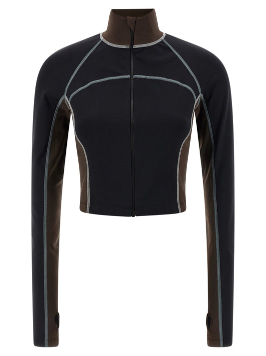 Activewear T-Shirt by Fendi for women in stretch polyamide black & print features an contemporary design with , a long-sleeve length, and a contemporary high-neck neckline.