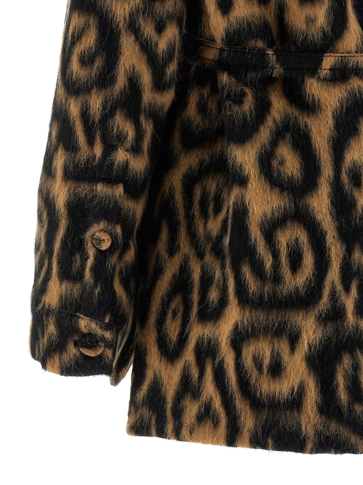 Trench Coat by Fendi for women in virgin wool animal, beige & print presents an sculptural silhouette, artfully detailed with a sculptural and functional pockets for a truly sculptural finish.
