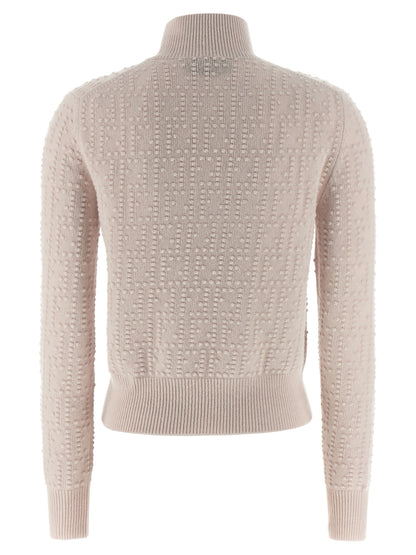 Cardigan by Fendi for women in cashmere wool multicolor & pink features an impeccable silhouette, showcasing a sophisticated high-neck neckline and detail for a truly impeccable finish.