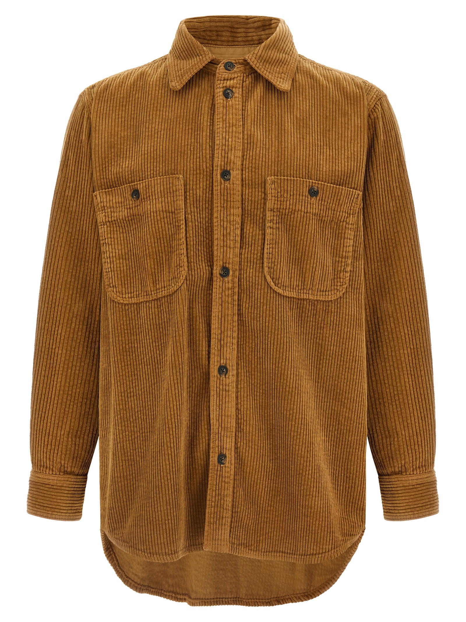Overshirt by Isabel Marant for men in denim cotton corduroy beige presents a discerning silhouette, showcasing a sophisticated asymmetric shirt-collar neckline and long-sleeve for a truly discerning finish.