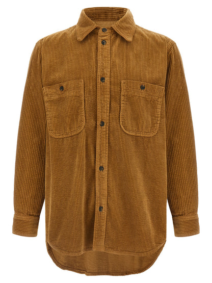 Overshirt by Isabel Marant for men in denim cotton corduroy beige presents a discerning silhouette, showcasing a sophisticated asymmetric shirt-collar neckline and long-sleeve for a truly discerning finish.