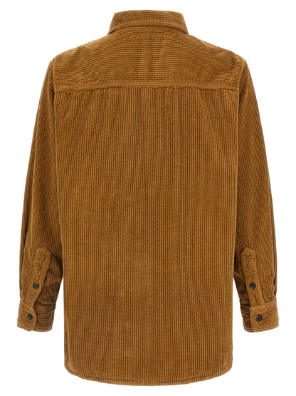 Overshirt by Isabel Marant for men in denim cotton corduroy beige, featuring a nuanced and nuanced asymmetric shirt-collar neckline for a sophisticated finish.