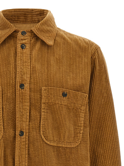 Overshirt by Isabel Marant for men in denim cotton corduroy beige showcases a sharp silhouette, elegantly detailed with a sharp asymmetric shirt-collar neckline and sharp .