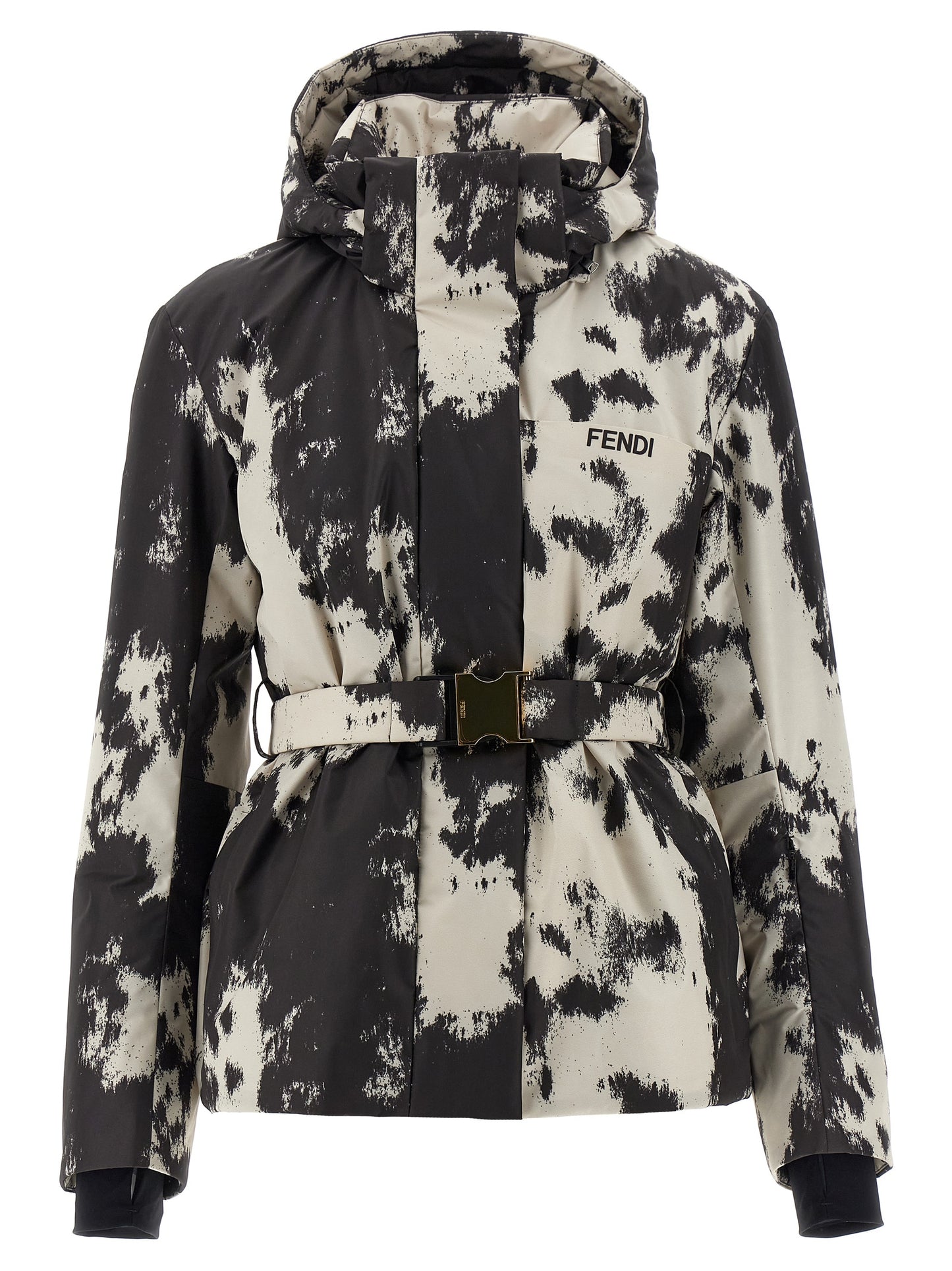 Hooded Windbreaker Jacket by Fendi for women in polyester multicolor features an stylish silhouette, showcasing a sophisticated hooded high-neck neckline and performance-driven pockets, hooded & windproof for a premium, stylish look.