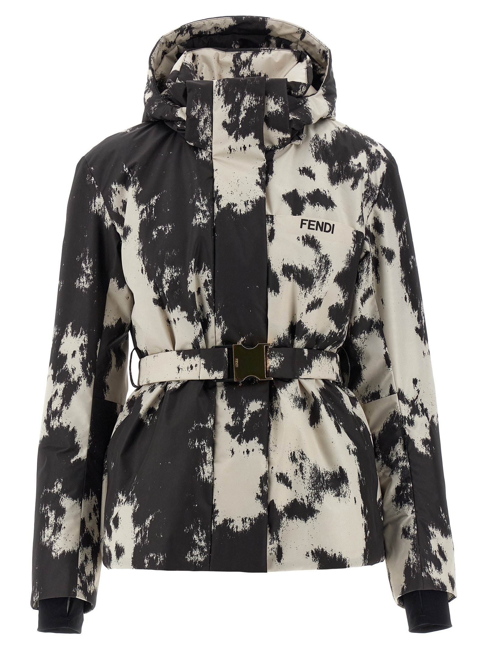 Hooded Windbreaker Jacket by Fendi for women in polyester multicolor features an stylish silhouette, showcasing a sophisticated hooded high-neck neckline and performance-driven pockets, hooded & windproof for a premium, stylish look.
