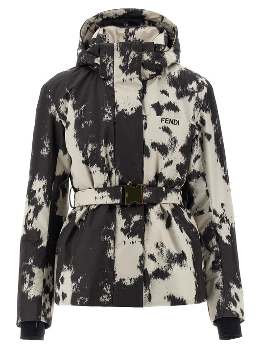 Hooded Windbreaker Jacket by Fendi for women in polyester multicolor features an stylish silhouette, showcasing a sophisticated hooded high-neck neckline and performance-driven pockets, hooded & windproof for a premium, stylish look.