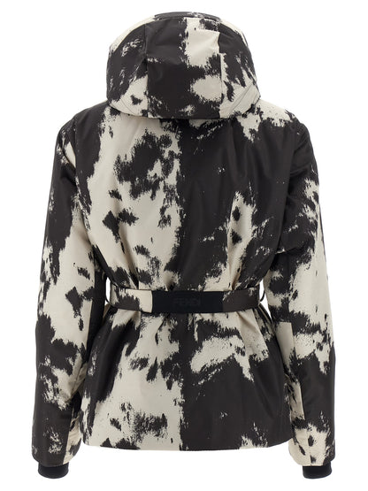 Hooded Windbreaker Jacket by Fendi for women in polyester multicolor features an magnificent silhouette, showcasing the sophisticated hooded high-neck neckline and functional pockets, hooded & windproof for a premium, magnificent look.
