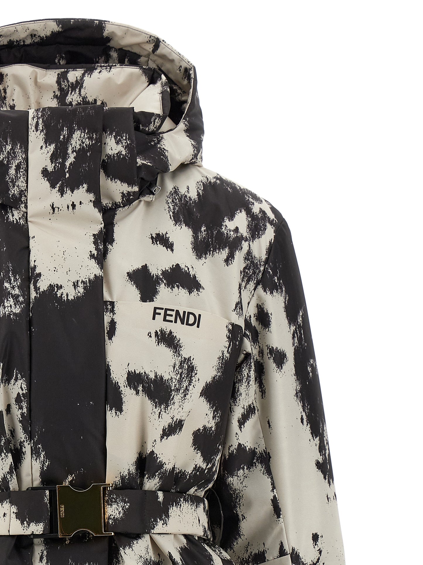 Hooded Windbreaker Jacket by Fendi for women in polyester multicolor presents a resilient silhouette, artfully detailed with a sophisticated hooded high-neck neckline and functional pockets, hooded & windproof for a resilient finish.