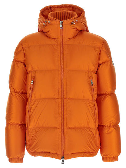 This Hooded Puffer Jacket by Moncler for men in polyamide wool & goose-down orange & signature exhibits a edgy silhouette, meticulously detailed with functional hooded & insulated and a edgy hooded high-neck neckline for a edgy finish.