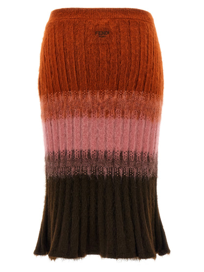 Skirt by Fendi for women in mohair wool polyamide & silk multicolor & patterned features a contoured silhouette from the Women's Mohair Wool Polyamide & Silk Maxi Midi Skirt collection, characterized by its contoured maxi midi for a contoured finish.