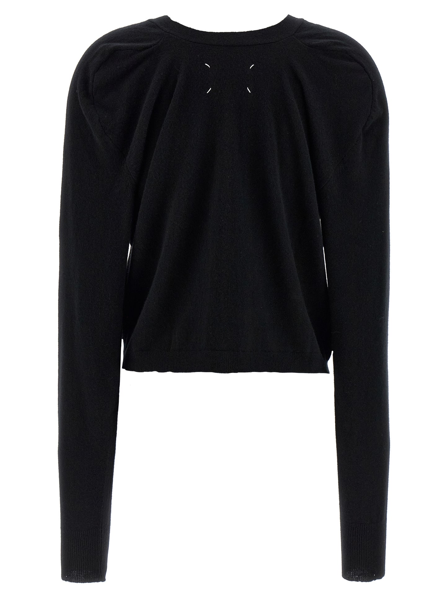 Cardigan by Maison Margiela for women in wool black & signature features an crisp silhouette, showcasing a sophisticated v-neck neckline and detail for a truly crisp finish.