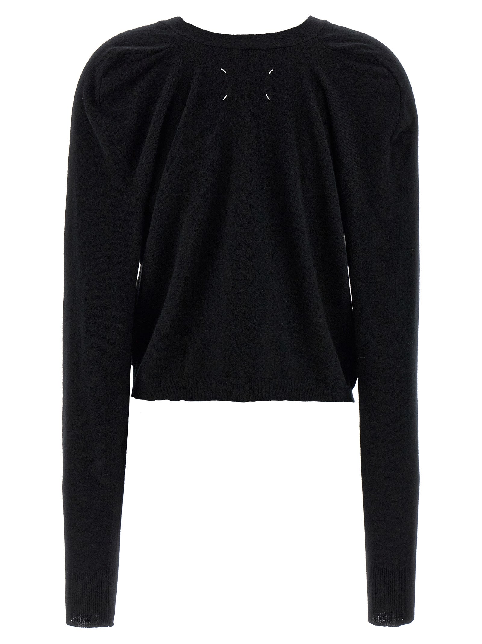 Cardigan by Maison Margiela for women in wool black & signature features an crisp silhouette, showcasing a sophisticated v-neck neckline and detail for a truly crisp finish.